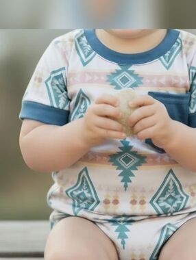 Baby Short Sleeve Bodysuit with Teal Aztec Print